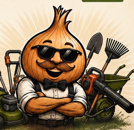 Illustration von Onkel Onion mit Gartengeräten